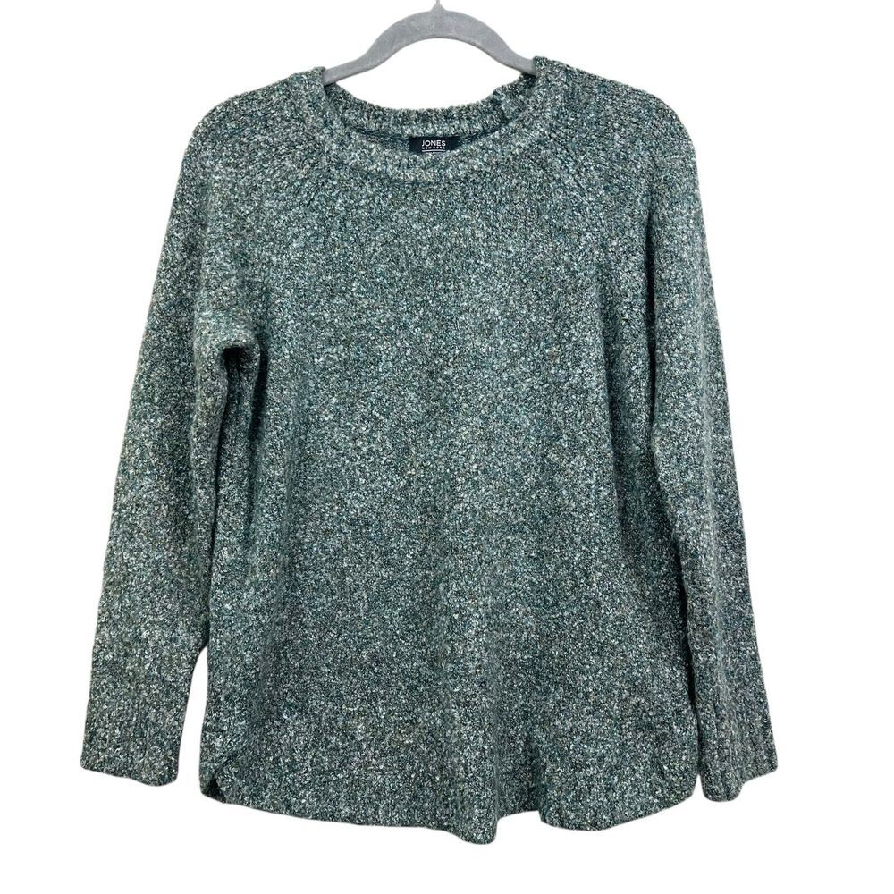 Jones New York Signature Womens Sweater Round Hem Heather Green White Sz S*